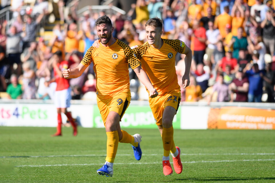 Padraig Amond scores winning goal against Crewe Alexandra at Rodney Parade in 2019