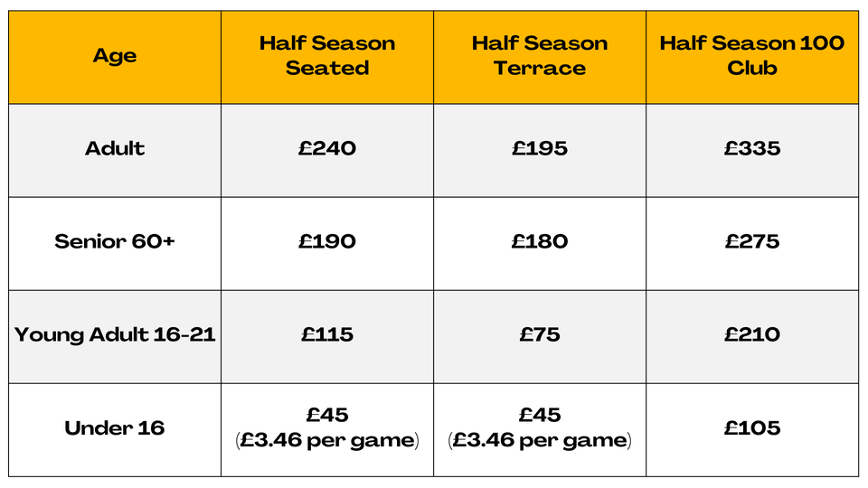 Half Season Prices