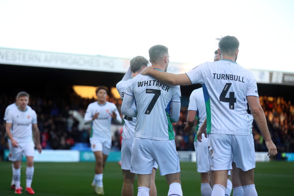 Charlie Whitaker of Tranmere Rovers celebrates their goal to make it 1-0