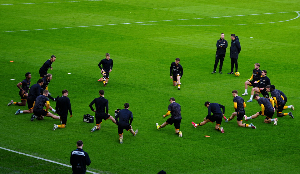 Newport County players warming up