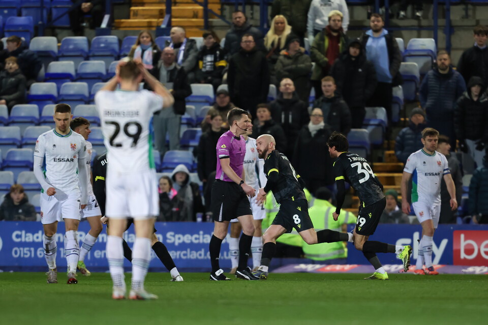 Paddy Madden of Accrington Stanley celebrates their goal to make it 0-1